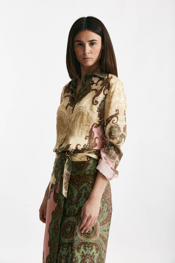 Camicia in fantasia beige rosa e verde