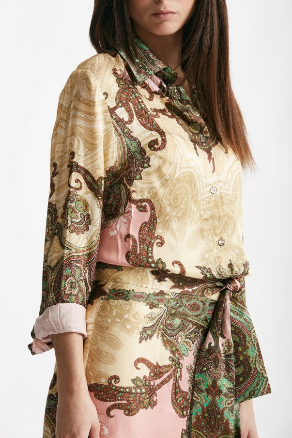 Camicia in fantasia beige rosa e verde