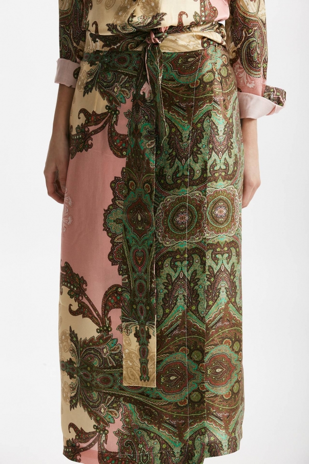 Gonna a portafoglio fantasia beige rosa e verde
