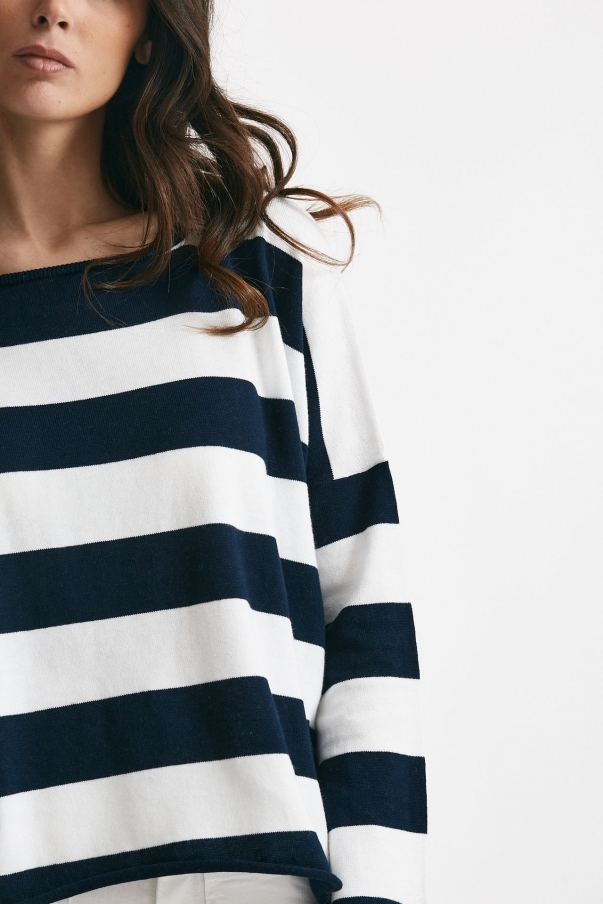 Maglia ampia in cotone e cachemire rigata