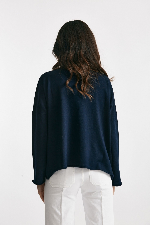 Maglia ampia in cotone e cachemire blu