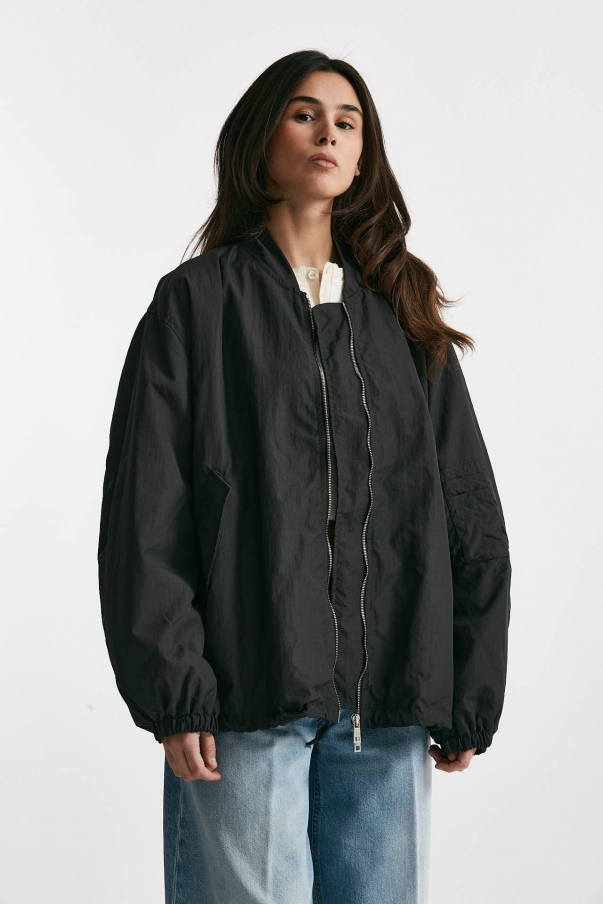Bomber over in nylon grigio scuro