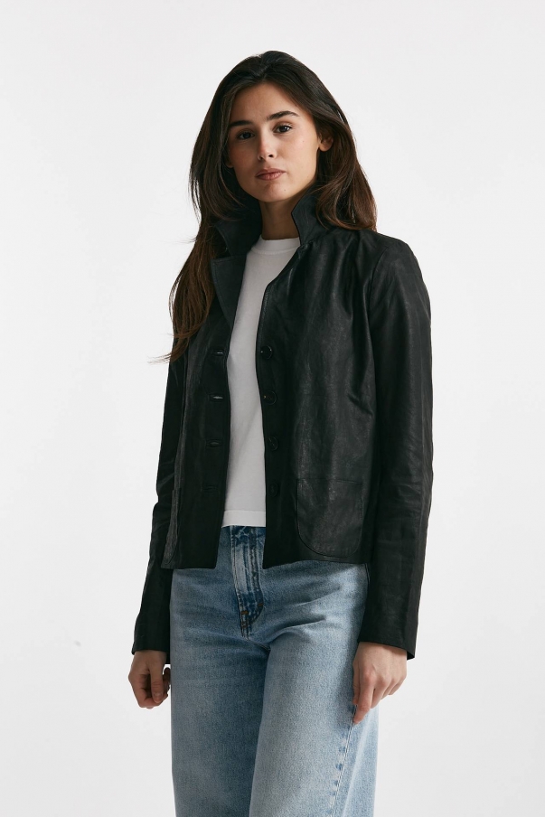 Giacca slim in pelle nero