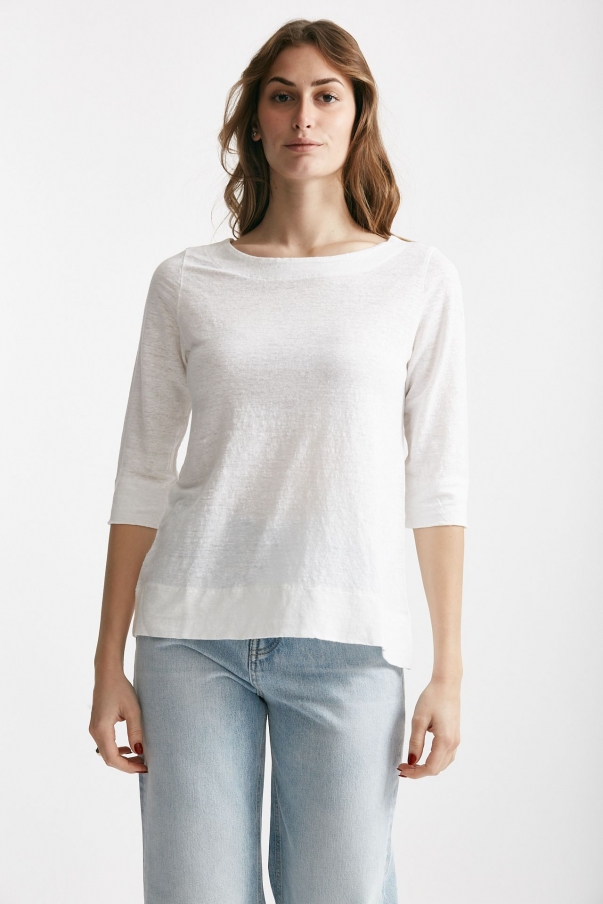 T-shirt in lino bianco scollo tondo