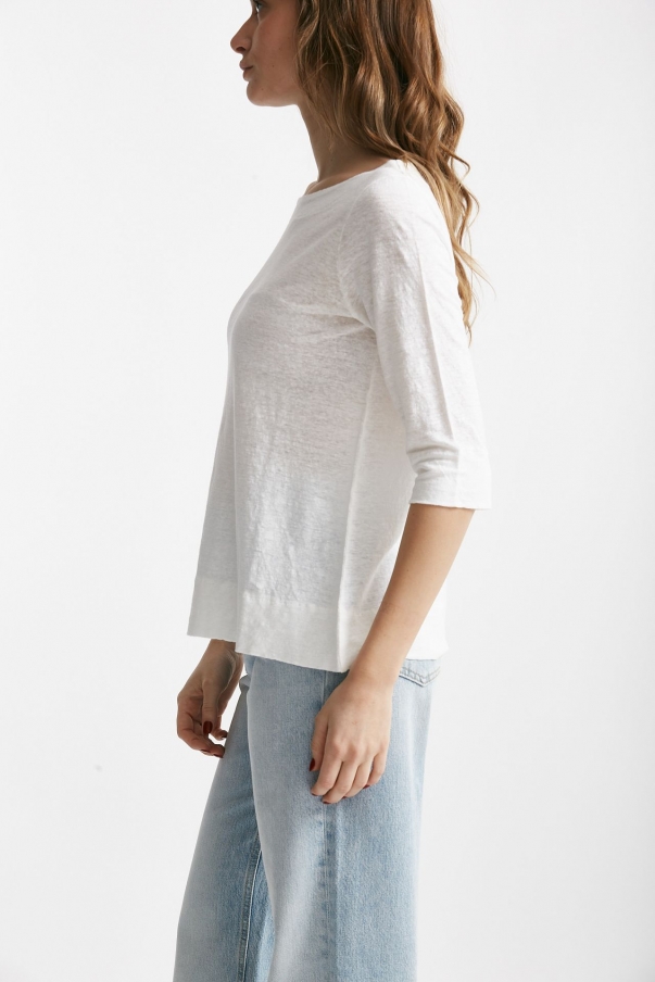 T-shirt in lino bianco scollo tondo