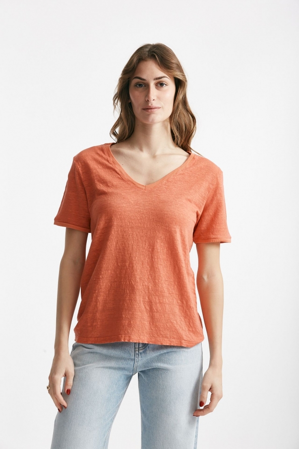T-shirt in lino arancio 