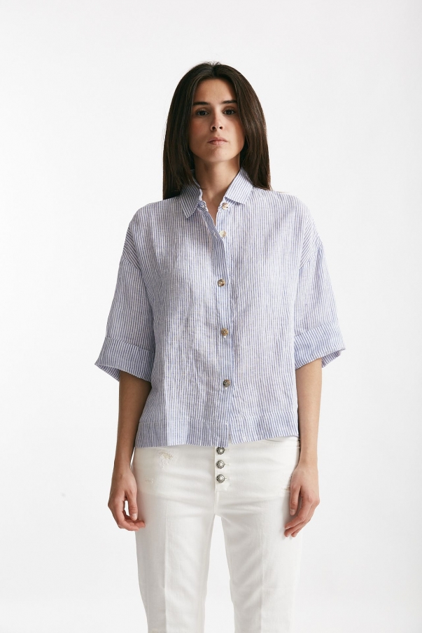Camicia in lino Rigata bianca e azzurra