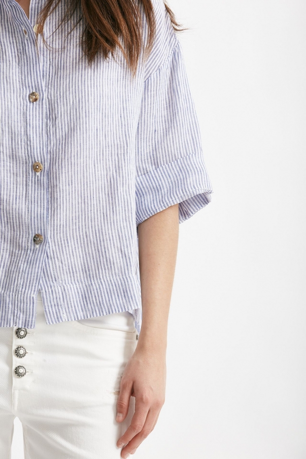 Camicia in lino Rigata bianca e azzurra