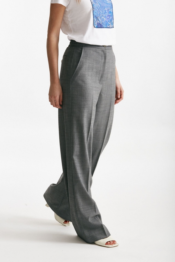 Pantalone palazzo grigio tela in misto lana