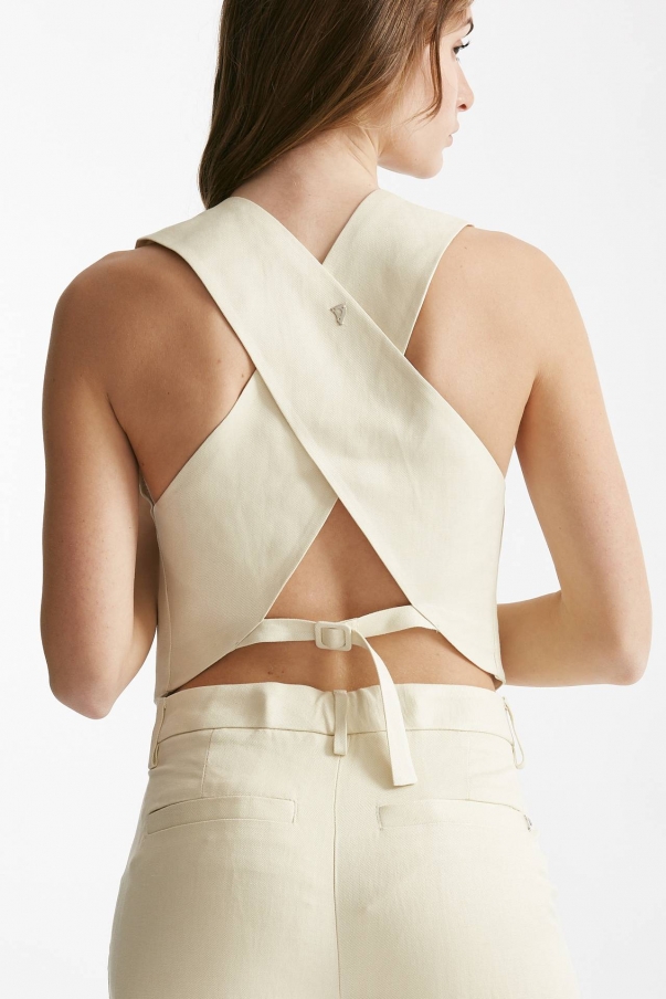 Gilet intrecciato con bottoni beige