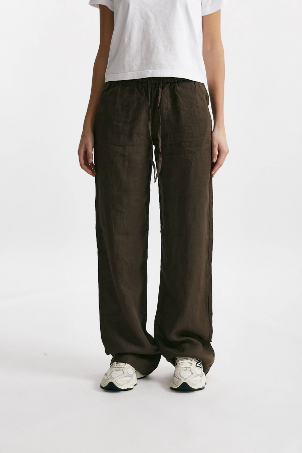 Pantalone jogging in lino marrone