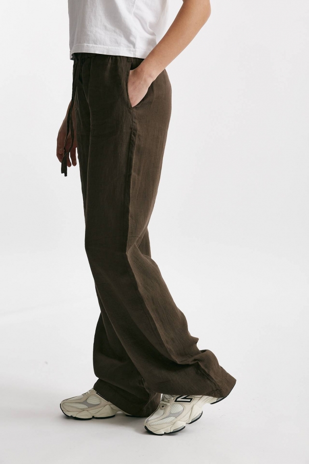 Pantalone jogging in lino marrone