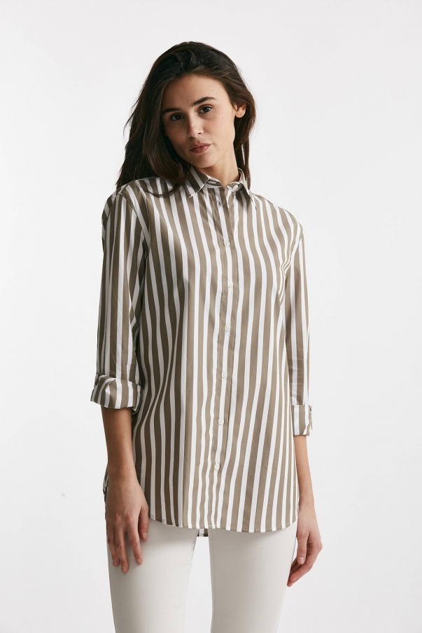 Camicia in cotone stretch a righe bianco/verde