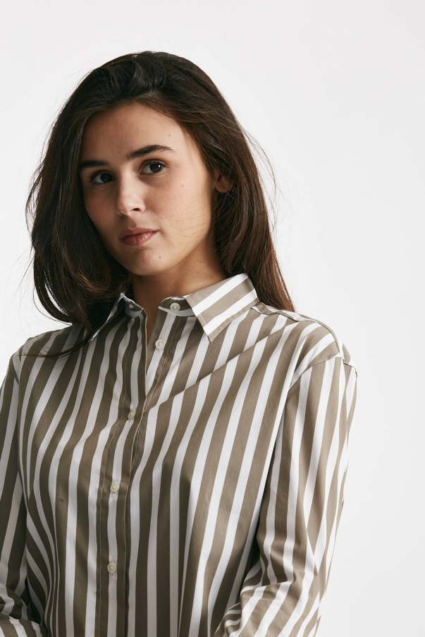 Camicia in cotone stretch a righe bianco/verde