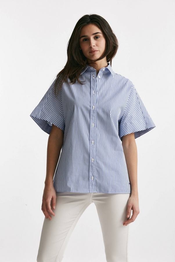 Camicia mezza manica rigata bianco/blu