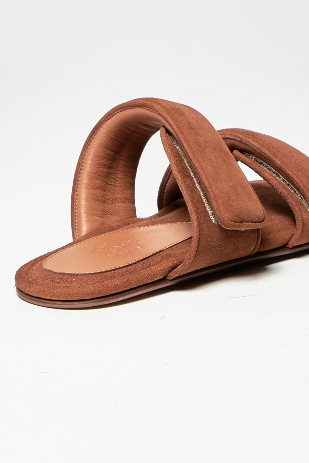 Sandalo piatto JULIANNE in suede tabacco