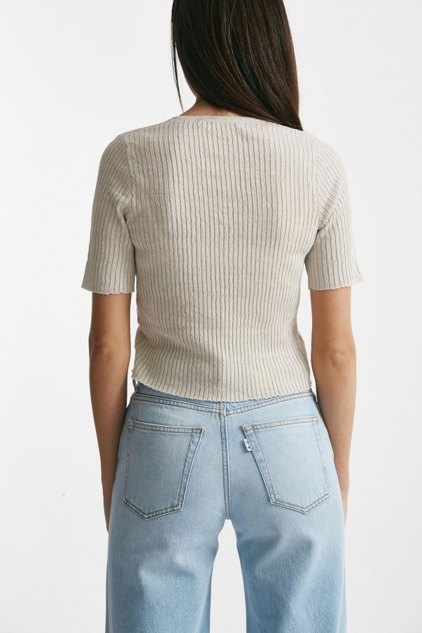 Maglia a costine grigio tortora scollo a v