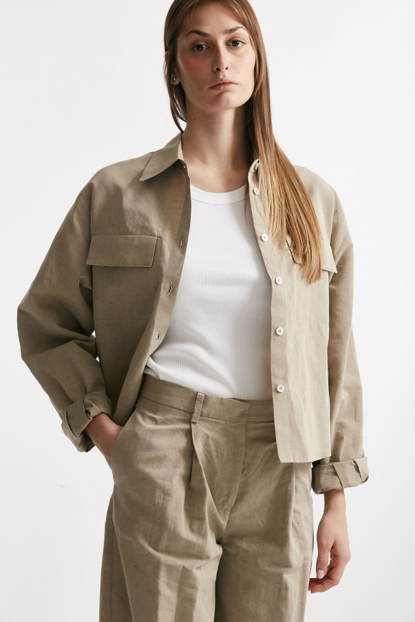 Camicia in misto lino sabbia