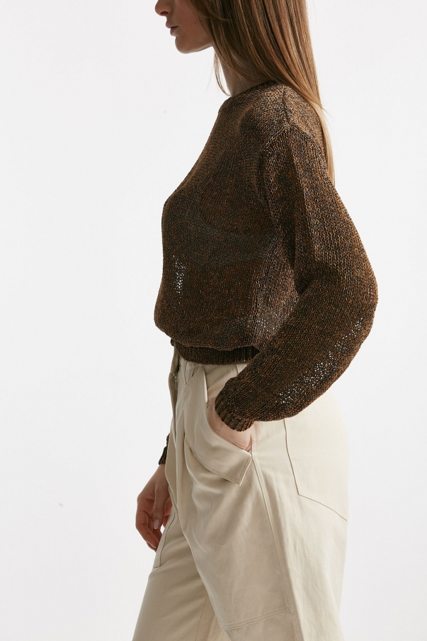Maglia lavorata marrone beige e rame 
