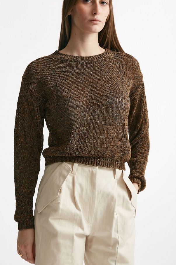Maglia lavorata marrone beige e rame 