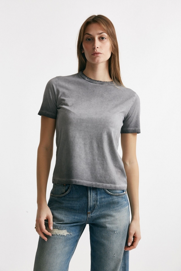 T-shirt basica in cotone slavato grigio chiaro