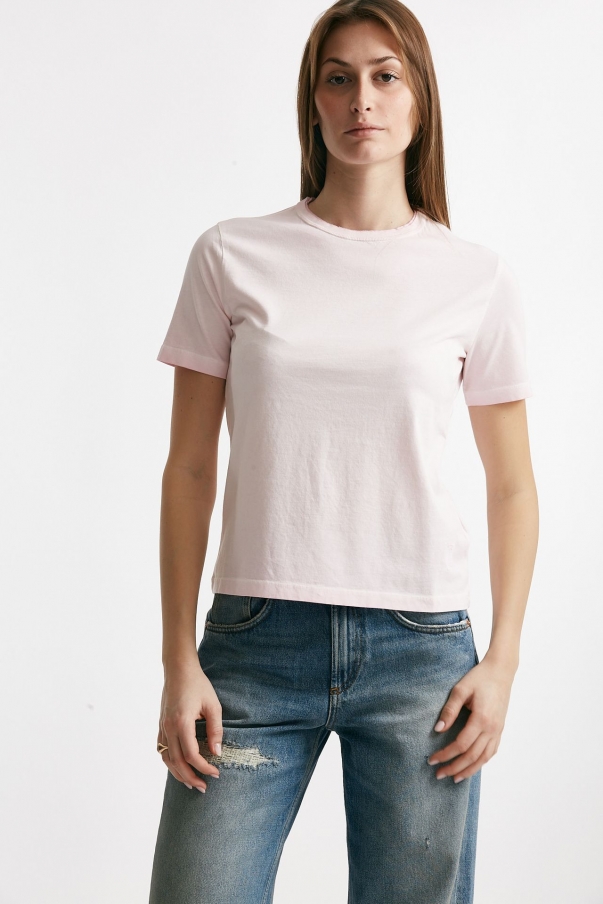 T-shirt basic in cotone slavato rosa chiaro