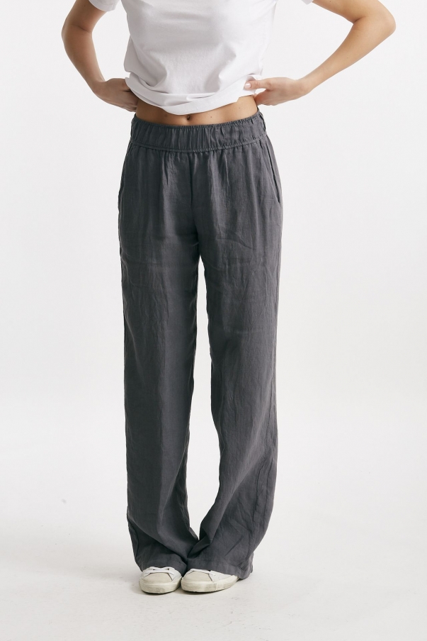 Pantalone in lino grigio vita alta