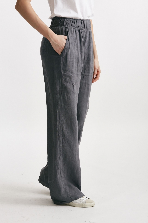 Pantalone in lino grigio vita alta