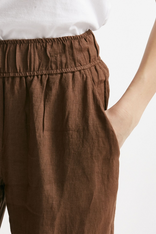 Pantalone in lino tabacco vita alta