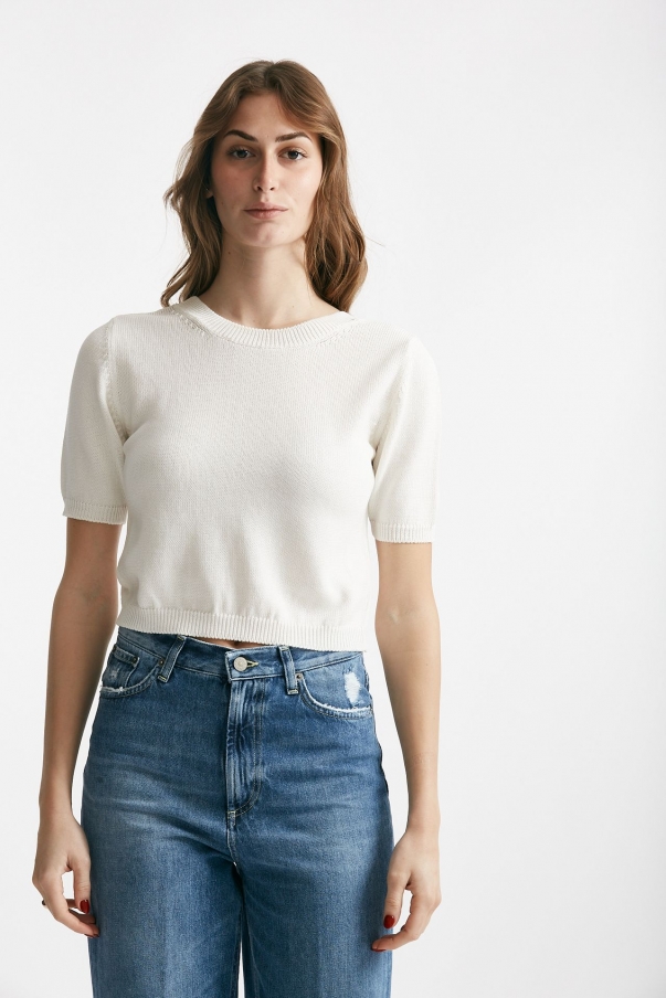 Maglia crop girocollo bianco 