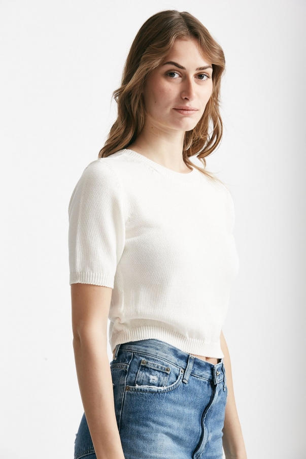 Maglia crop girocollo bianco 