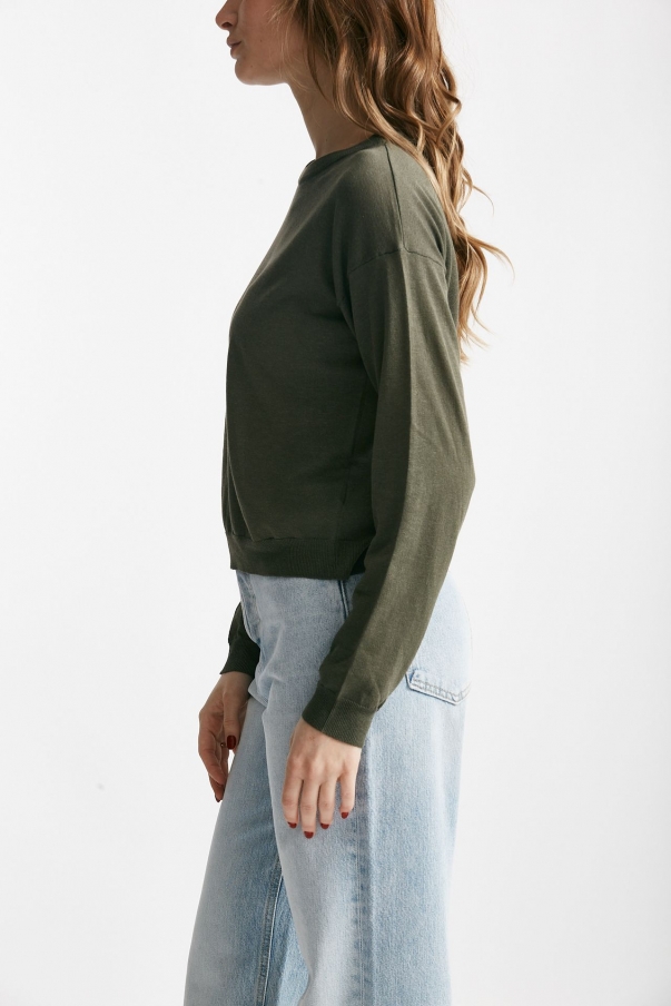 Maglia in cotone e seta verde militare