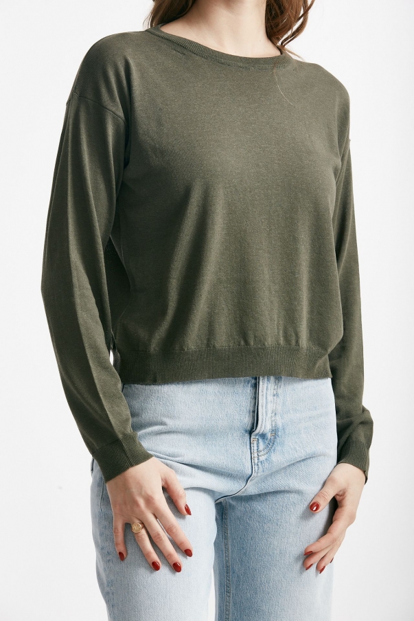 Maglia in cotone e seta verde militare