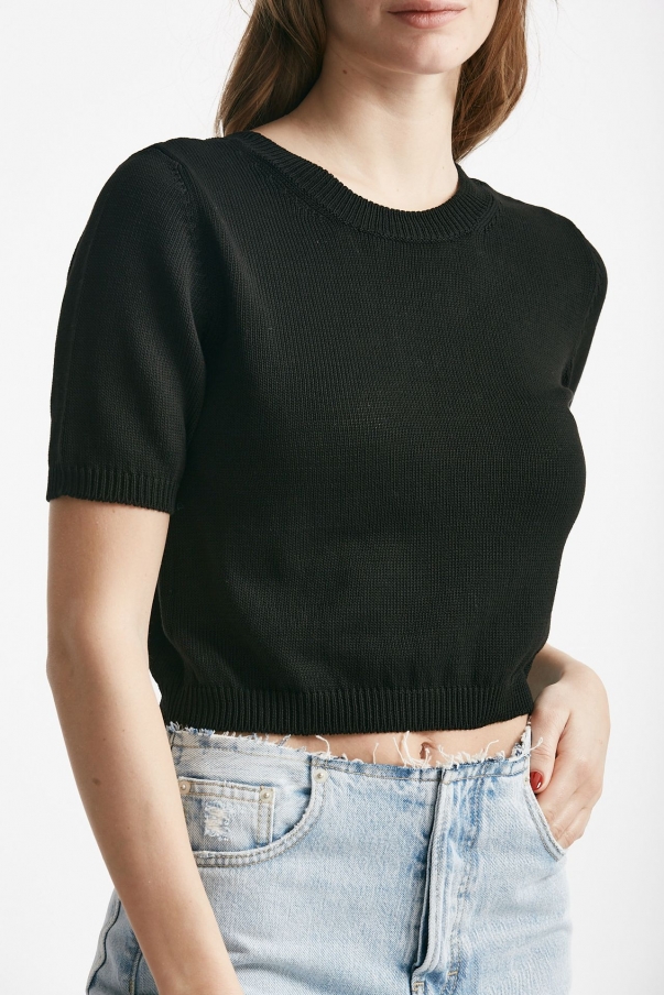 Maglia girocollo crop nero 