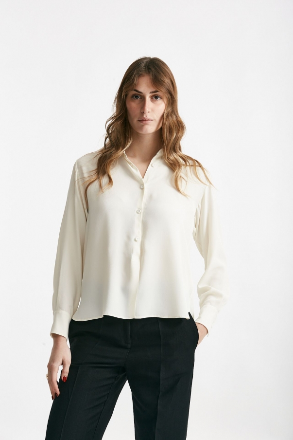 Camicia serafino in misto seta panna 