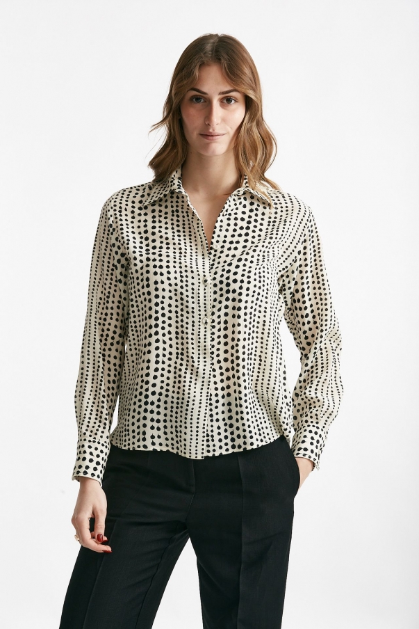 Camicia serafino in misto seta pois