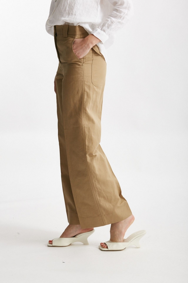 Pantalone in cotone e lino ELYS cammello