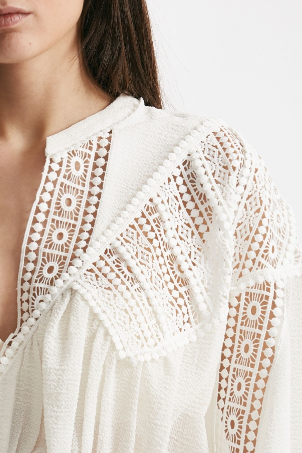 Camicia collo coreana in crepe bianco 