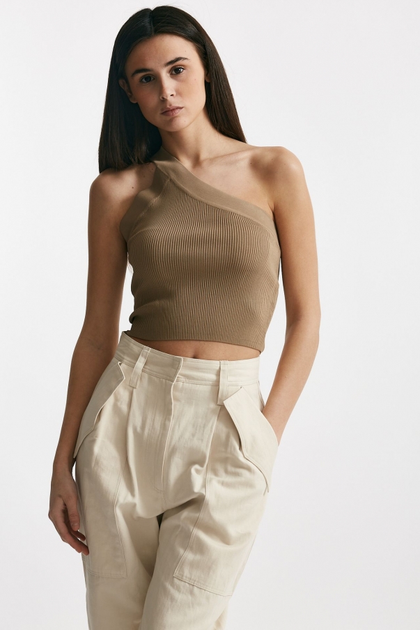 Top monospalla cammello