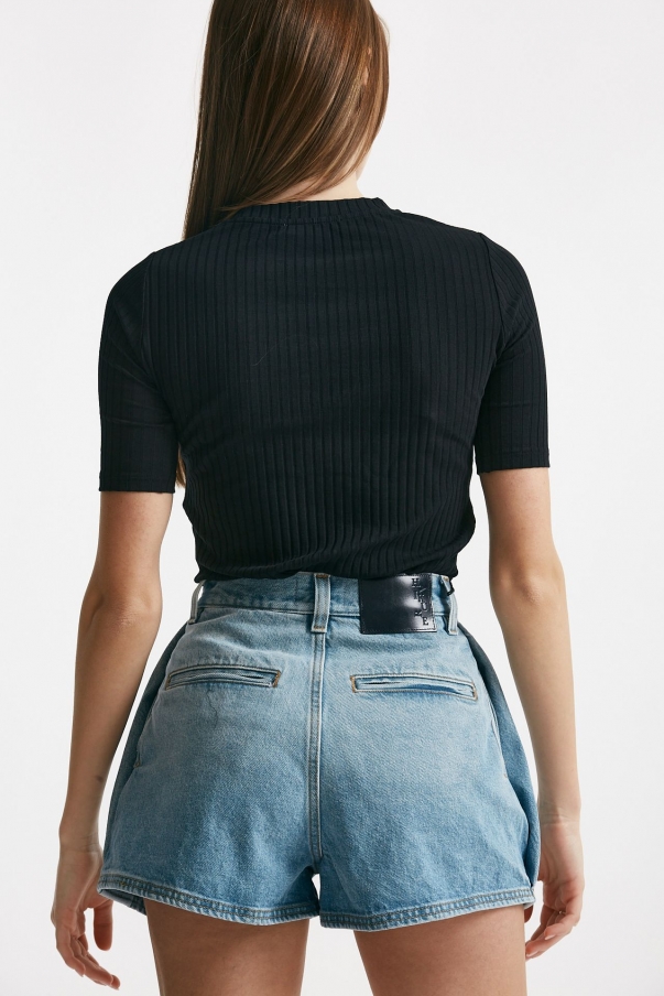 T-shirt a costine girocollo nero 