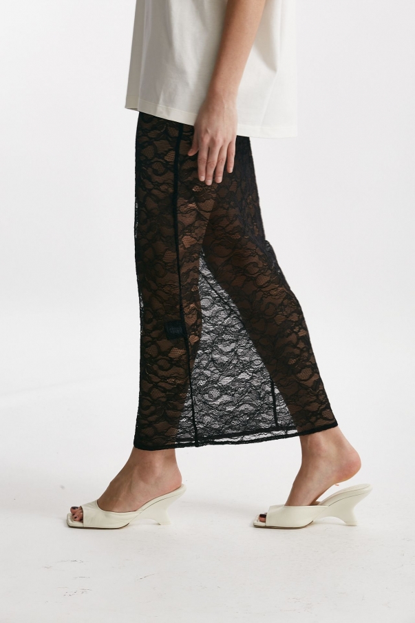 Gonna longuette in pizzo nero