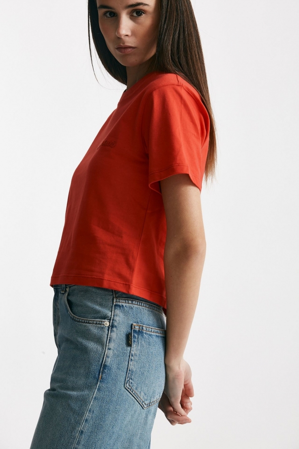 T-shirt con logo ricamato rosso