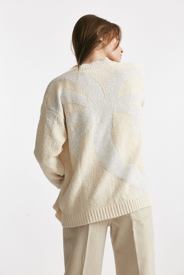 Cardigan ciniglia jaquard panna over