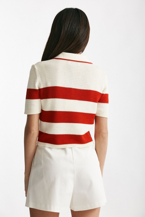 Maglia polo rigata panna e rossa