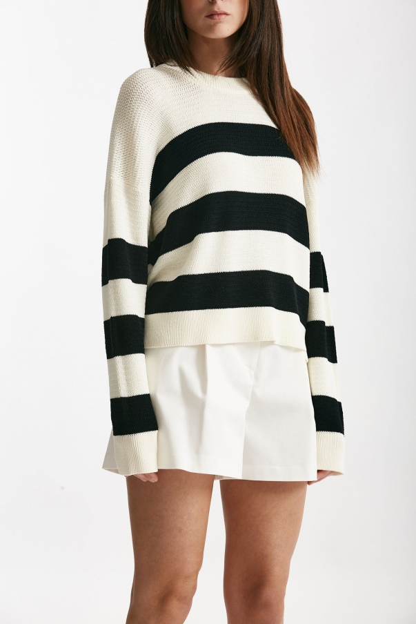 Maglia rigata panna e nera