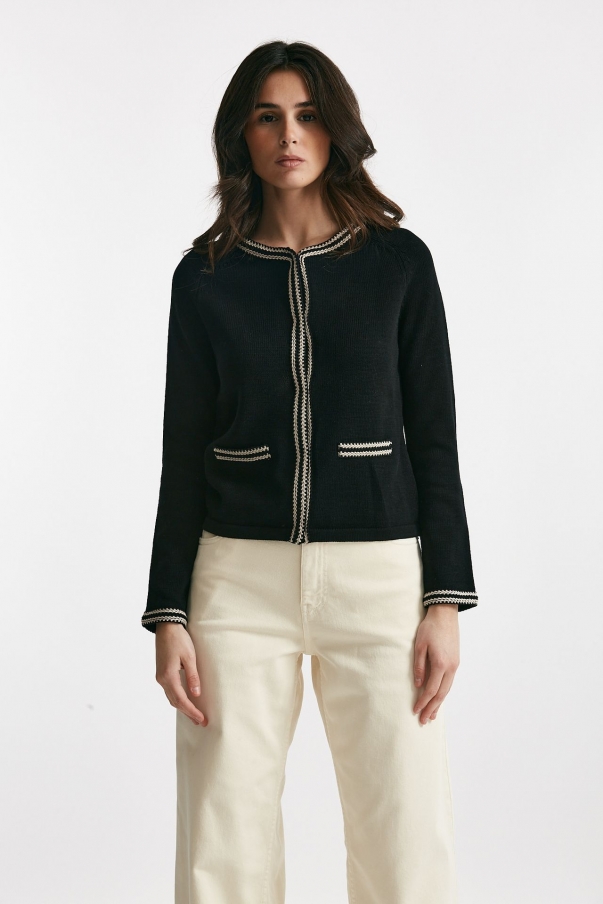 Cardigan ZENOBIA in filato di puro cotone  nero