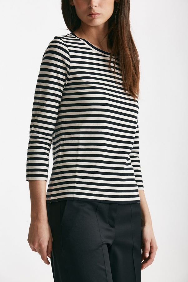 T-shirt in jersey rigata bianca e nera