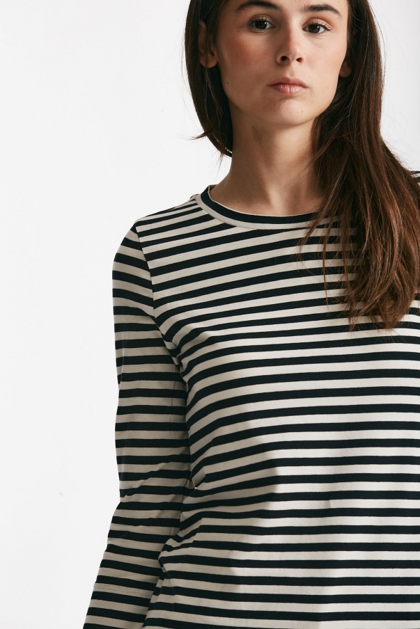 T-shirt in jersey rigata bianca e nera