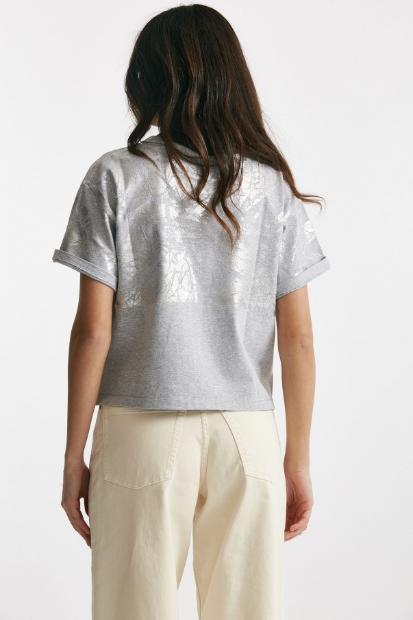 T-shirt a scatolina grigio con stampa argento 