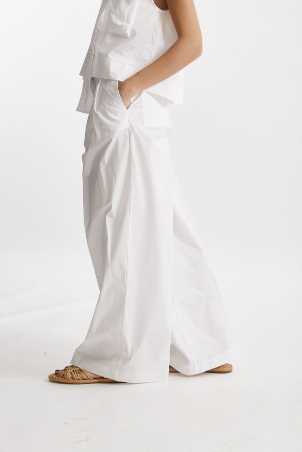 Pantalone in cotone bianco vita alta